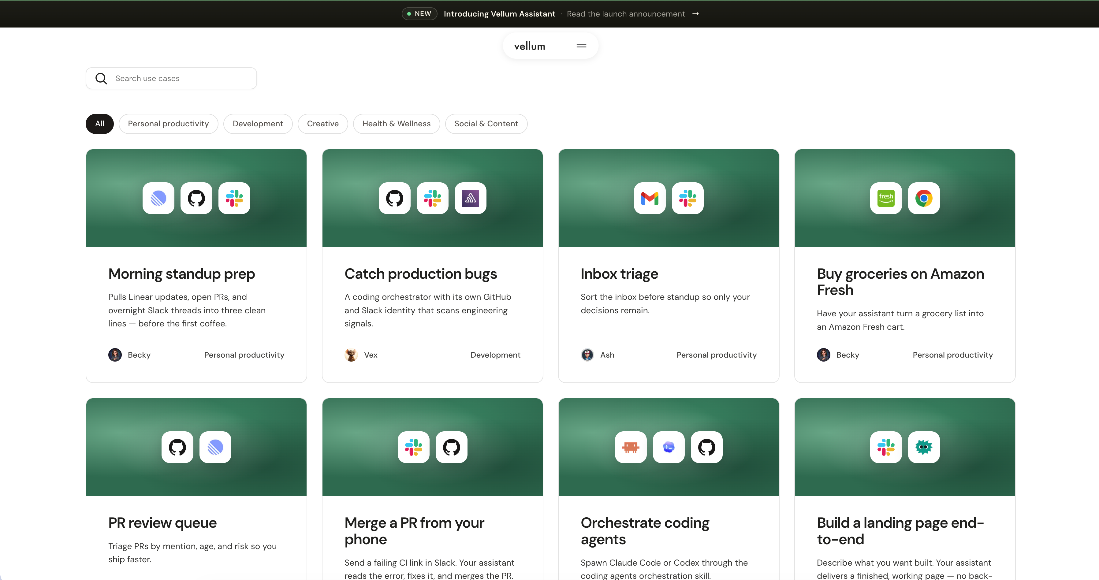 Sanity publishing skills and templates available inside the vellum assistant interface