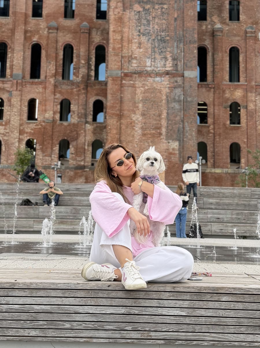 Anita Kirkovska holding her dog